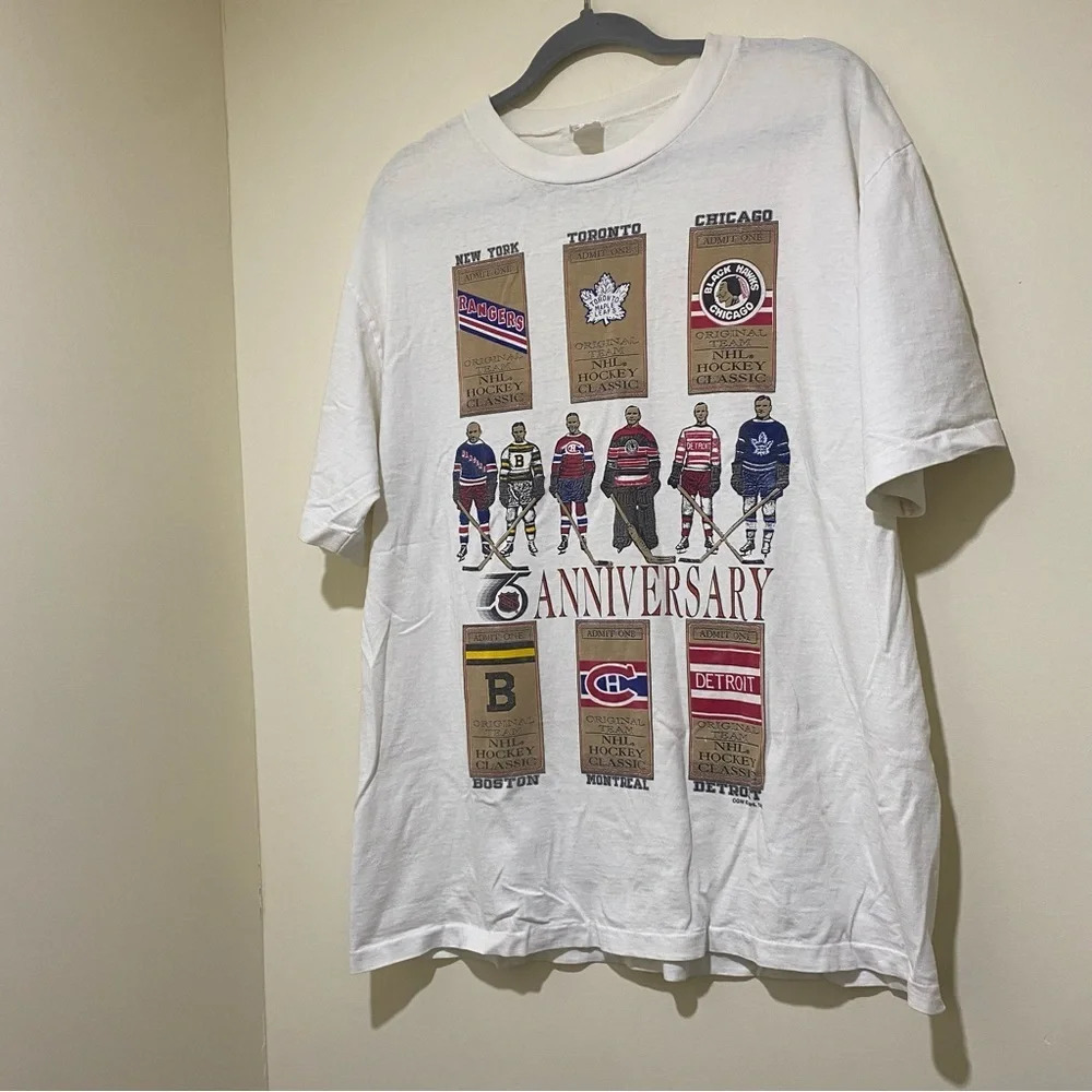 Vintage 1991 NHL 75th Anniversary Single Stitch Hockey NHL Graphic Shirt Size L - Picture 3 of 16